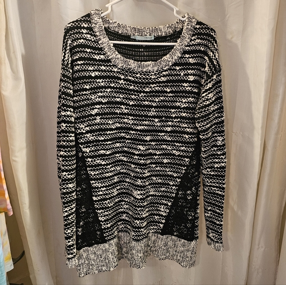 Maurices Sweaters - Black and White Striped Sweater with Lace Detail